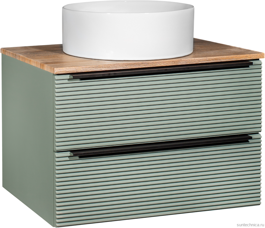 Тумба под раковину со столешницей Runo Орлеан 70 зеленая, дуб натуральный
