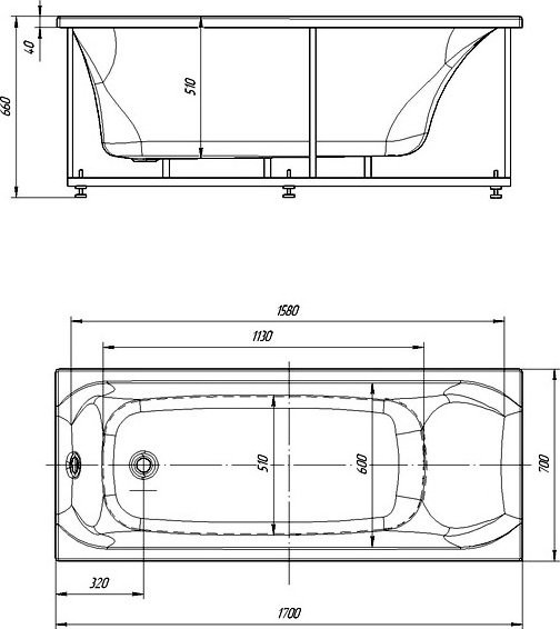 Акриловая ванна AQUATEK Альфа ALF170-0000062 170x70 см, пристенная, белая, с каркасом, со сливом-переливом