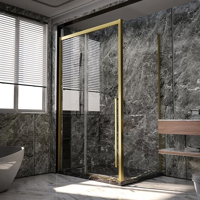 Душевой уголок Veconi Premium Trento PTC-SP-30G 140x100, профиль брашированное золото, стекло прозрачное