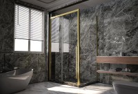 Душевой уголок Veconi Premium Trento PTC-SP-30G 140x100, профиль брашированное золото, стекло прозрачное