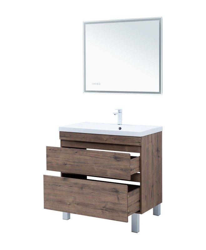 Тумба под раковину Aquanet Нота New 90 напольная, дуб веллингтон табак