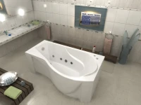 Акриловая ванна Bas Капри R 170x95 см, угловая, правая, пристенная, с гидромассажем, белая, асимметричная, с каркасом