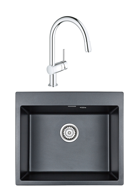 Комплект Мойка Paulmark Kante 60 PM106052-BLM черный металлик + Смеситель Grohe Minta 3291800E хром