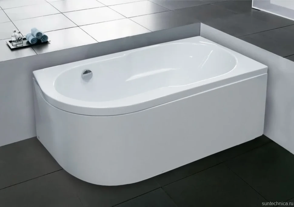 Акриловая ванна Royal Bath Azur RB 614202 R 160x80 см, угловая, правая, пристенная, белая, асимметричная, с каркасом