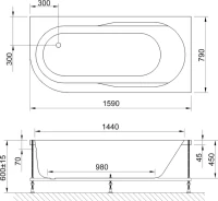 Акриловая ванна Royal Bath Azur RB 614202 R 160x80 см, угловая, правая, пристенная, белая, асимметричная, с каркасом