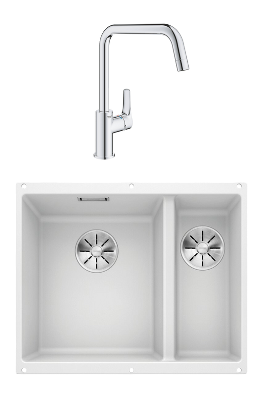 Комплект Мойка Blanco Subline 340/160-U белая, левая + Смеситель Grohe Eurosmart
