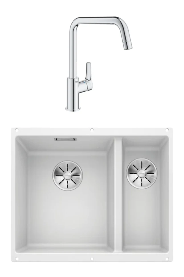 Комплект Мойка Blanco Subline 340/160-U белая, левая + Смеситель Grohe Eurosmart
