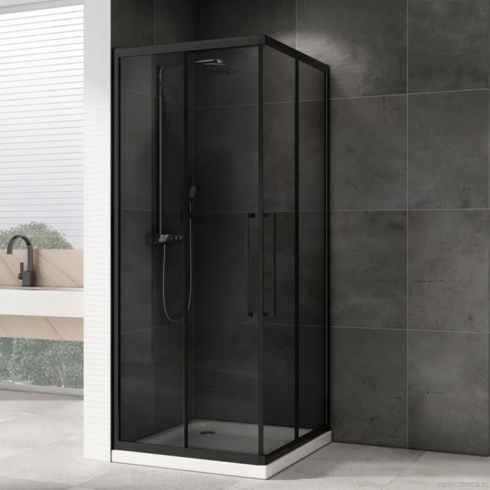Душевой уголок Abber Schwarzer Diamant AG02090BDTH 90x90, профиль черный, стекло тонированное серое