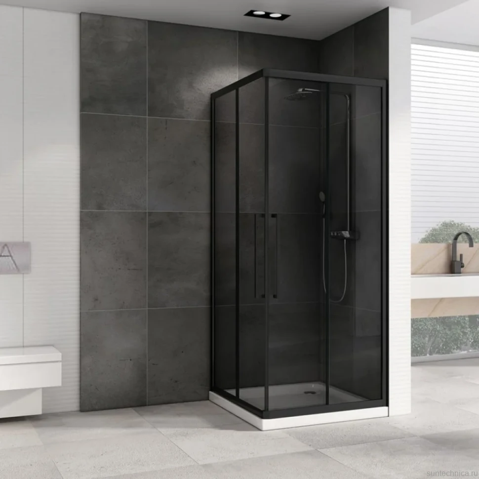 Душевой уголок Abber Schwarzer Diamant AG02090BDTH 90x90, профиль черный, стекло тонированное серое