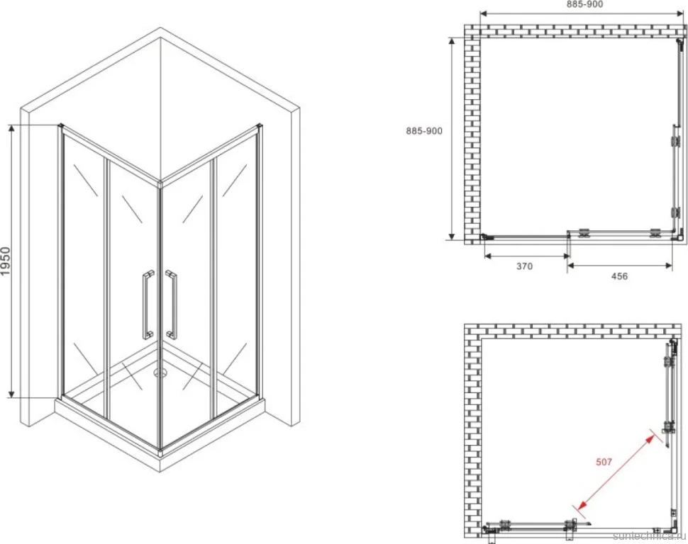 Душевой уголок Abber Schwarzer Diamant AG02090BDTH 90x90, профиль черный, стекло тонированное серое