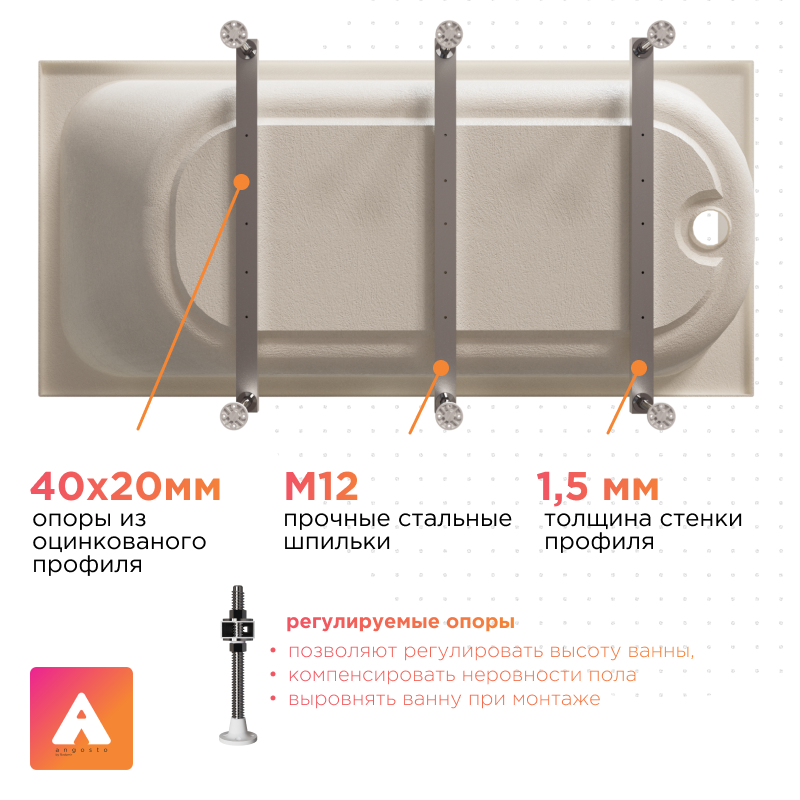 Акриловая ванна Radomir Прованс Ангосто 170x90 см, встраиваемая, белая, на ножках