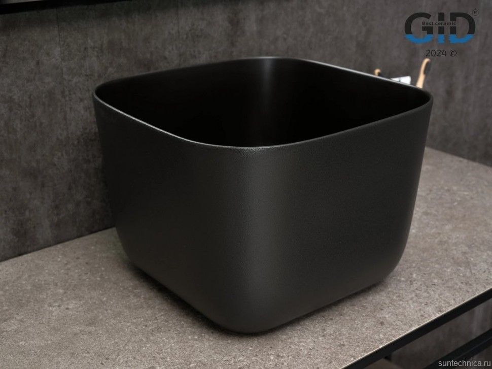Накладная раковина GID Creativo N9301bg 38 черный графит, квадратная, фаянс