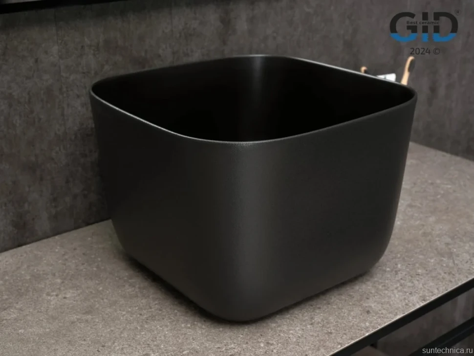 Накладная раковина GID Creativo N9301bg 38 черный графит, квадратная, фаянс