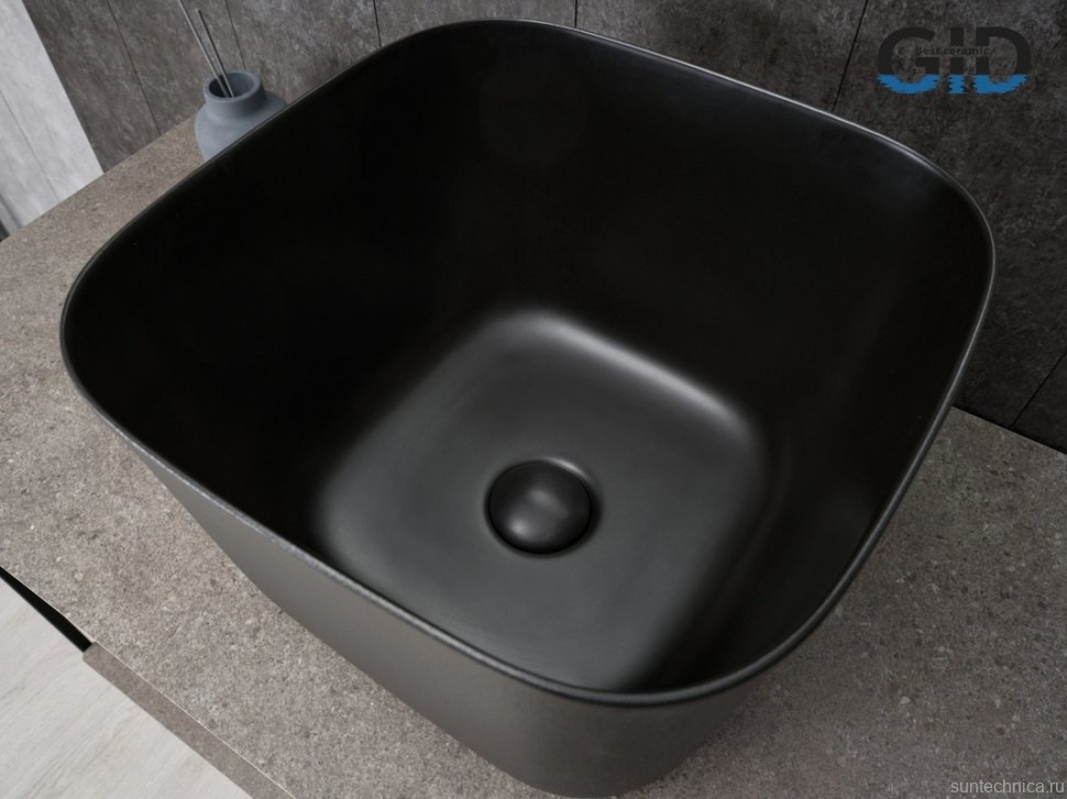 Накладная раковина GID Creativo N9301bg 38 черный графит, квадратная, фаянс