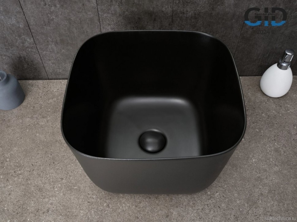 Накладная раковина GID Creativo N9301bg 38 черный графит, квадратная, фаянс