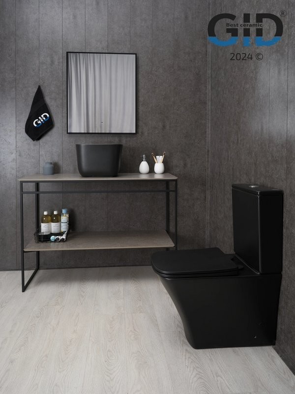 Накладная раковина GID Creativo N9301bg 38 черный графит, квадратная, фаянс