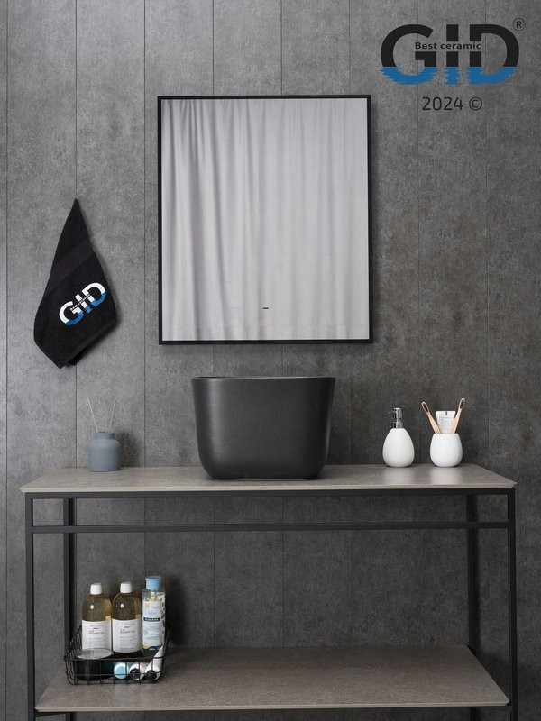 Накладная раковина GID Creativo N9301bg 38 черный графит, квадратная, фаянс
