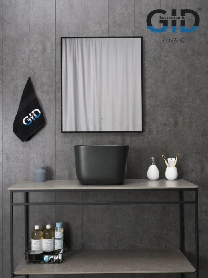 Накладная раковина GID Creativo N9301bg 38 черный графит, квадратная, фаянс