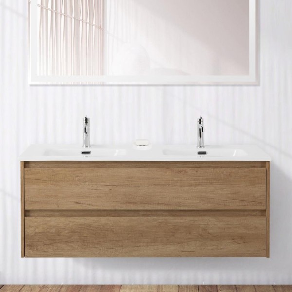Тумба с раковиной BelBagno Kraft 120 2 ящика, для двоих, rovere nebrasca nature