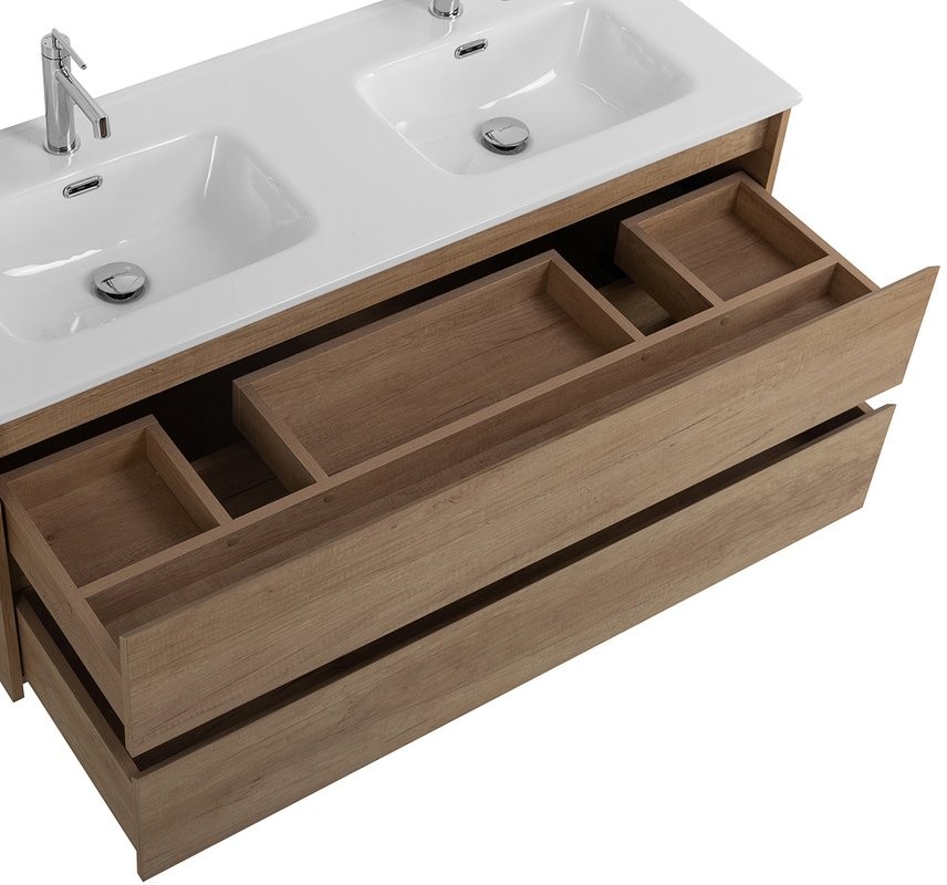 Тумба с раковиной BelBagno Kraft 120 2 ящика, для двоих, rovere nebrasca nature