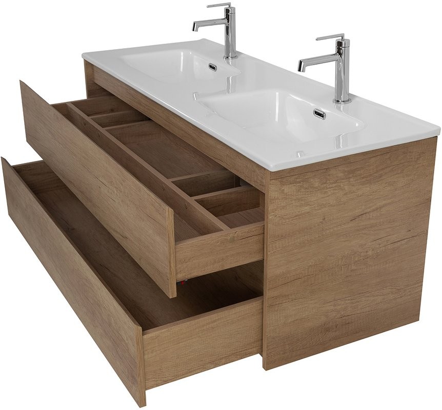 Тумба с раковиной BelBagno Kraft 120 2 ящика, для двоих, rovere nebrasca nature