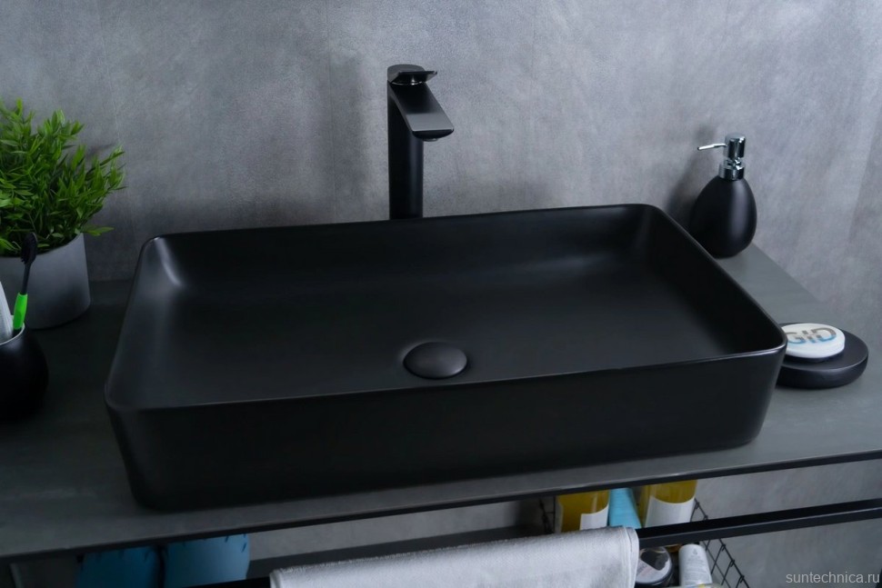 Накладная раковина GID Geometrico Bm9396 60 матовая черная, прямоугольная, фаянс