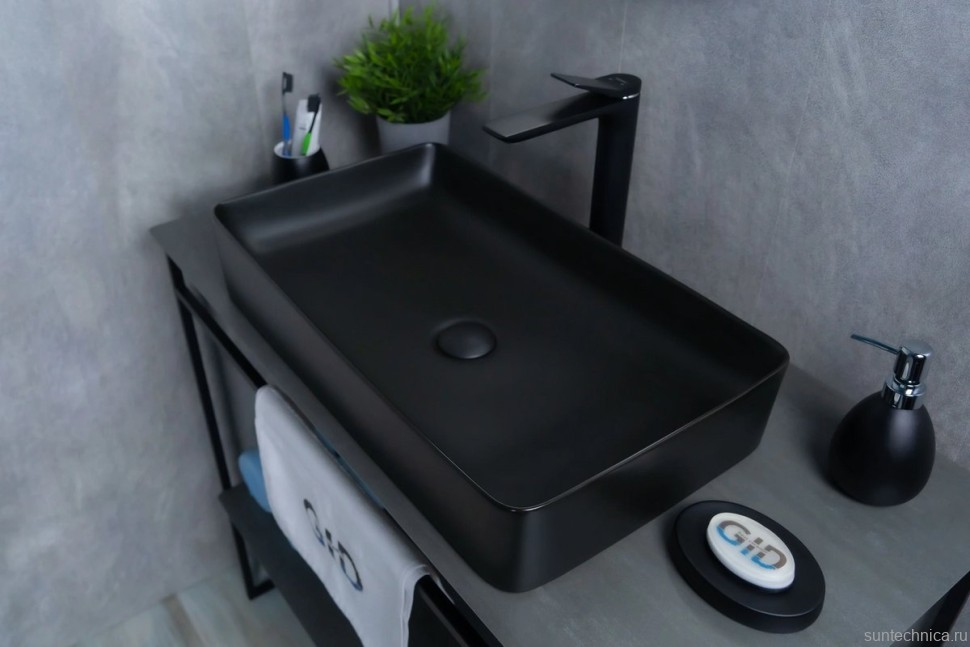 Накладная раковина GID Geometrico Bm9396 60 матовая черная, прямоугольная, фаянс