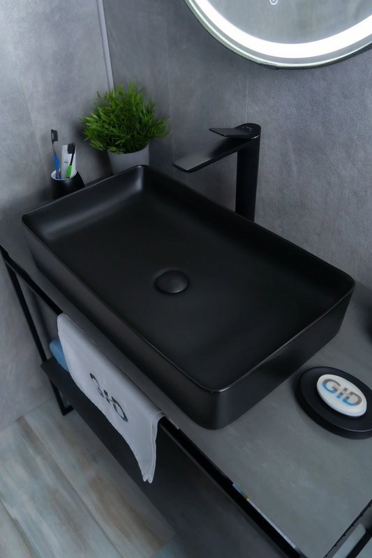 Накладная раковина GID Geometrico Bm9396 60 матовая черная, прямоугольная, фаянс