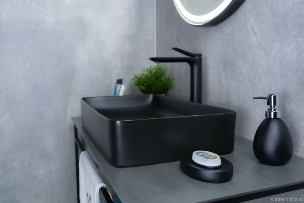 Накладная раковина GID Geometrico Bm9396 60 матовая черная, прямоугольная, фаянс