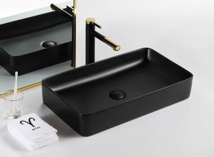 Накладная раковина GID Geometrico Bm9396 60 матовая черная, прямоугольная, фаянс