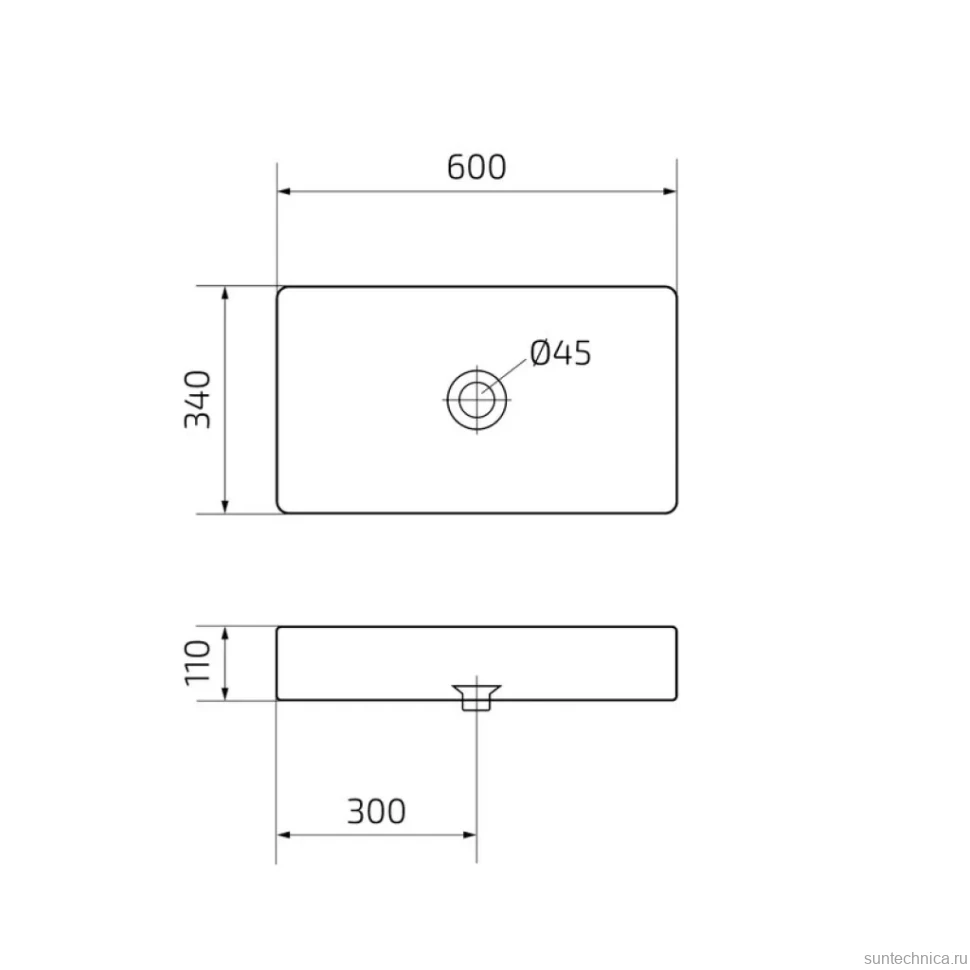 Накладная раковина GID Geometrico Bm9396 60 матовая черная, прямоугольная, фаянс