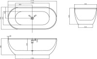 Акриловая ванна Abber AB9241 170x80 см, отдельностоящая, белая, овальная, с каркасом, со сливом-переливом