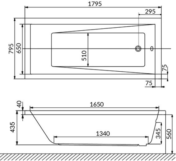 Акриловая ванна WHITECROSS Wave 180x80 см, пристенная, белый глянец, на ножках