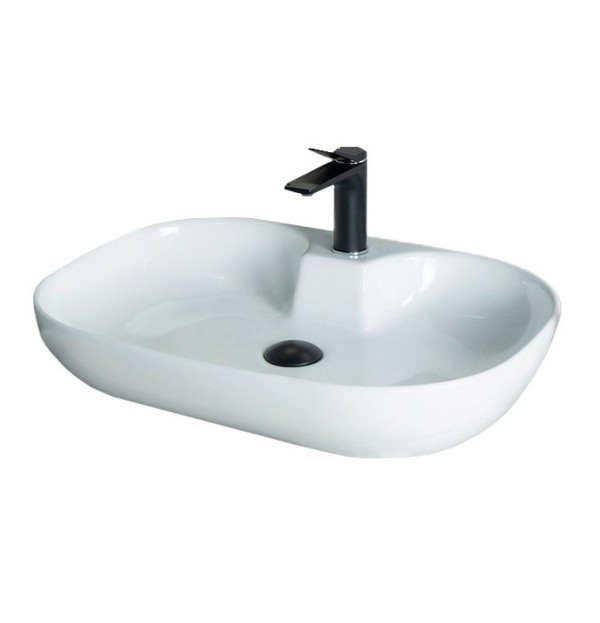 Накладная раковина GID Lago N9446b 61 глянцевая белая, прямоугольная, фаянс, с 1 отверстием под смеситель