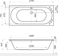 Акриловая ванна Excellent Oceana WAEX.OCE18.LINE 180x80 см, встраиваемая, с гидромассажем, белая, с каркасом, со сливом-переливом