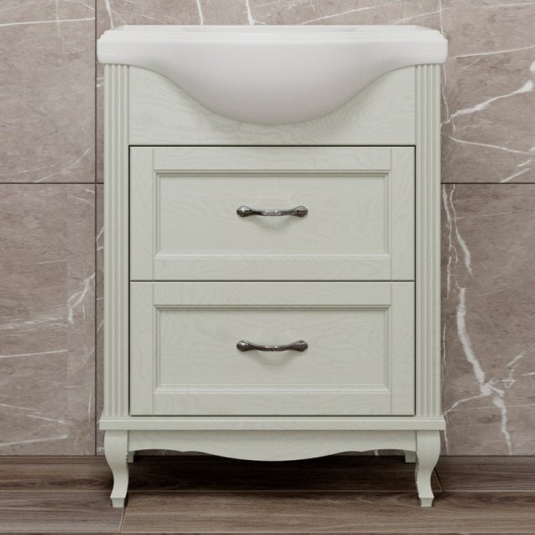 Тумба с раковиной ValenHouse Эллина 65 слоновая кость, 2 ящика, ручки хром