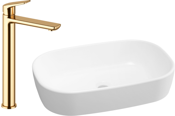Комплект Накладная раковина Lavinia Boho Bathroom Sink 33311002 + Смеситель Wellsee ICON! for life 182308000 золото