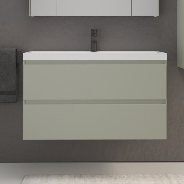 Тумба с раковиной Style Line Манхэттен 100 подвесная, олива, раковина Florentina Астория 100 белая