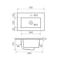 Мебельная раковина GID Integrado NYJ803-50 51 накладная, глянцевая белая, прямоугольная, фаянс