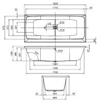 Акриловая ванна AM.PM Func 180x80 см, пристенная, белая, с каркасом