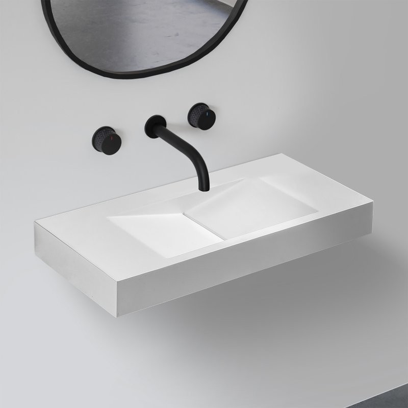 Раковина подвесная Abber Stein AS2641 100 матовая белая, прямоугольная, искусственный камень