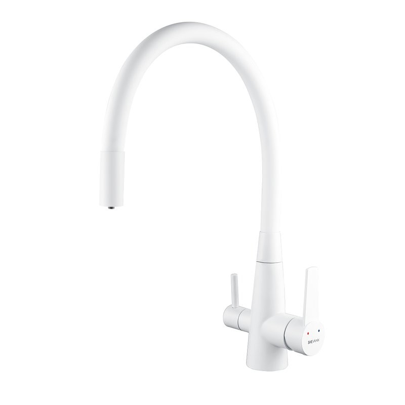 Смеситель для кухни Shevanik S668C с гибким изливом, белый