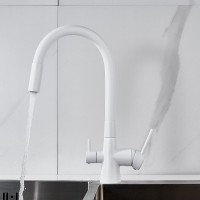 Смеситель для кухни Shevanik S668C с гибким изливом, белый