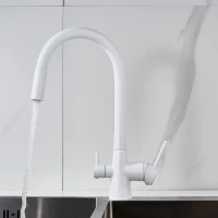Смеситель для кухни Shevanik S668C с гибким изливом, белый