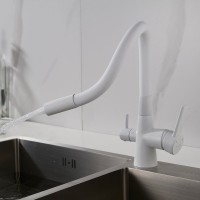 Смеситель для кухни Shevanik S668C с гибким изливом, белый