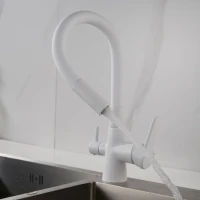 Смеситель для кухни Shevanik S668C с гибким изливом, белый