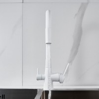 Смеситель для кухни Shevanik S668C с гибким изливом, белый