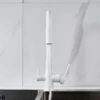 Смеситель для кухни Shevanik S668C с гибким изливом, белый