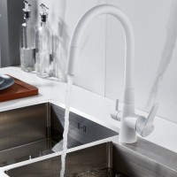 Смеситель для кухни Shevanik S668C с гибким изливом, белый