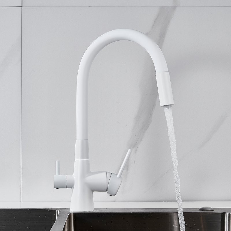 Смеситель для кухни Shevanik S668C с гибким изливом, белый